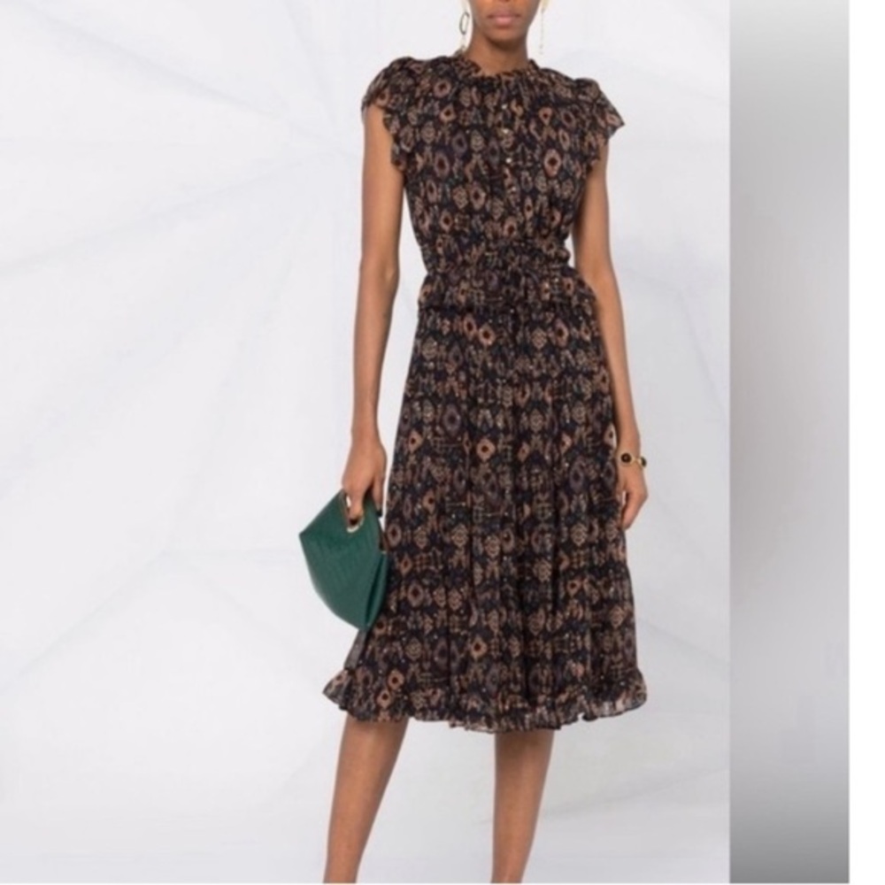 NWT Ulla Johnson Emine Rufflrd Floral Print Silk-Chiffon Dress Onyx Size 2